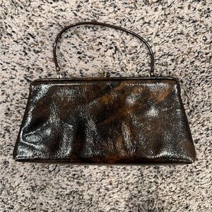 Elegant Brown Tortoise Patent Handbag